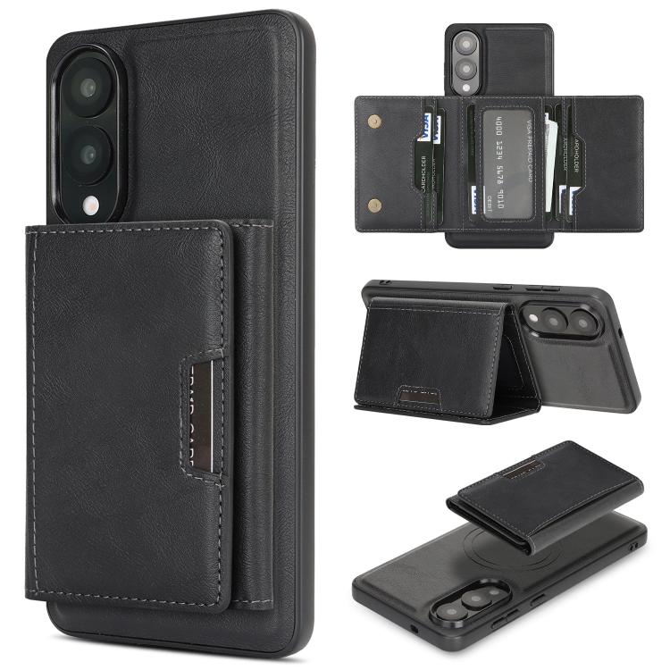 

For Samsung Galaxy S25 Edge 5G Kalebol Strong Magnetic MagSafe Tri-Fold Wallet Leather Phone Case(Black)