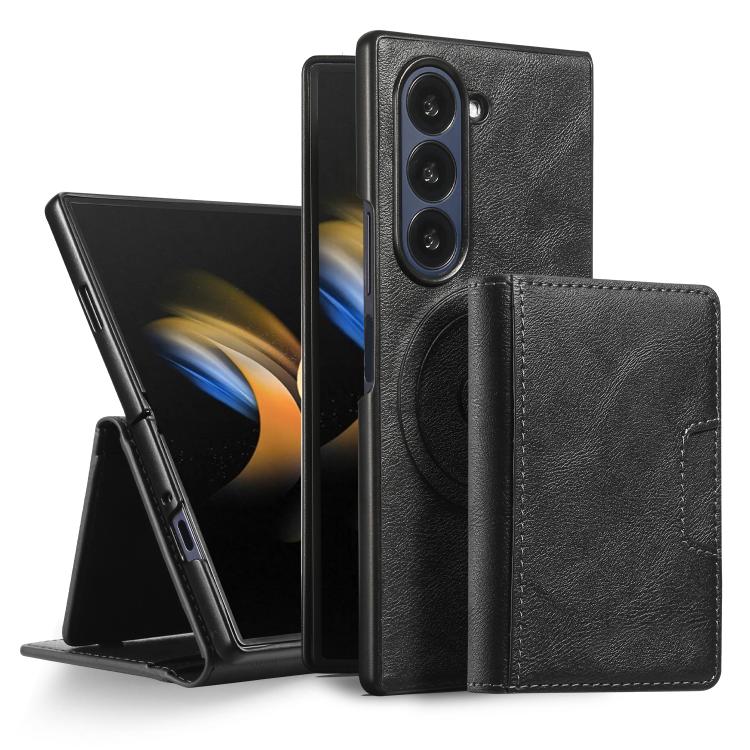 

For Samsung Galaxy Z Fold6 Kalebol Strong Magnetic MagSafe Tri-Fold Wallet Leather Phone Case(Black)