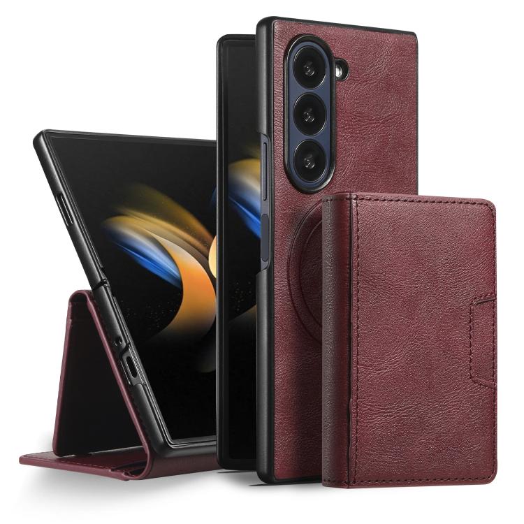 

For Samsung Galaxy Z Fold6 Kalebol Strong Magnetic MagSafe Tri-Fold Wallet Leather Phone Case(Red)