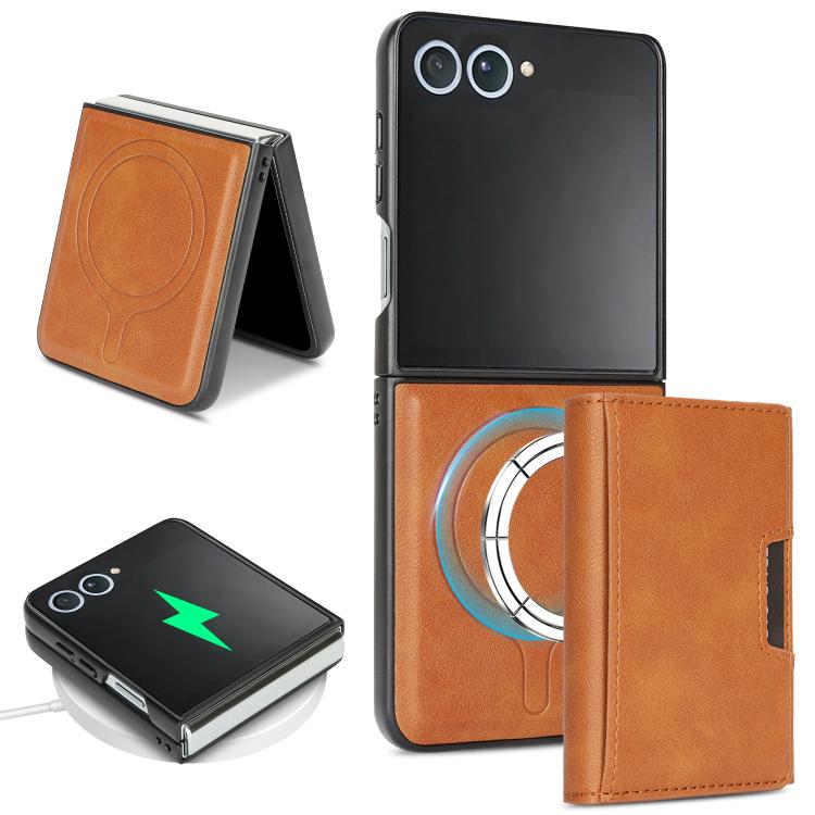 

For Samsung Galaxy Z Flip7 Kalebol Strong Magnetic MagSafe Tri-Fold Wallet Leather Phone Case(Brown)