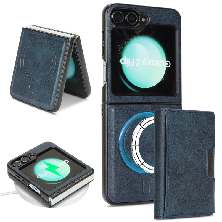 

For Samsung Galaxy Z Flip6 / Flip7 FE Kalebol Strong Magnetic MagSafe Tri-Fold Wallet Leather Phone Case(Blue)