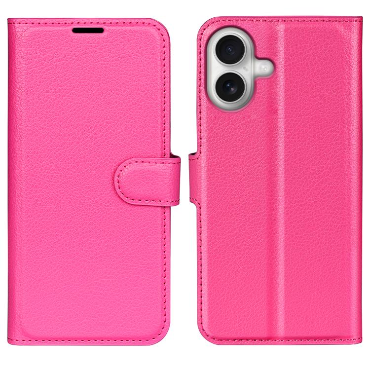 

For iPhone 17 Litchi Texture Horizontal Flip Leather Phone Case with Holder(Rose Red)