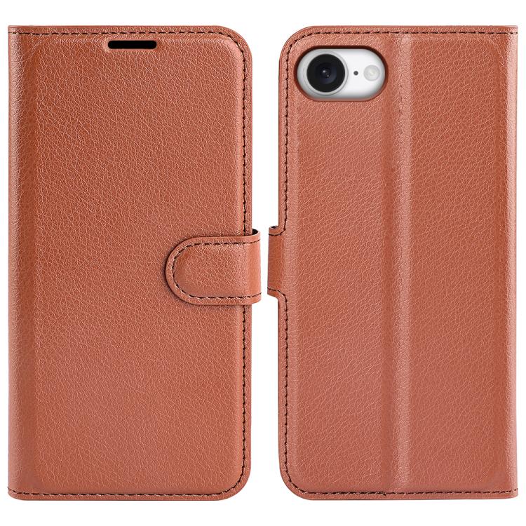 

For iPhone 16e Litchi Texture Horizontal Flip Leather Phone Case with Holder(Brown)