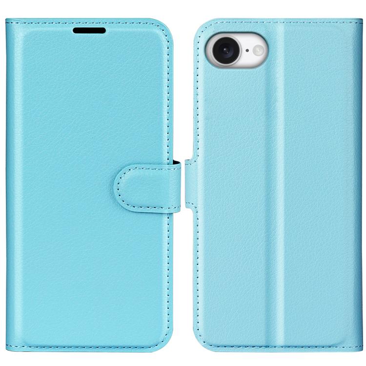 

For iPhone 16e Litchi Texture Horizontal Flip Leather Phone Case with Holder(Blue)