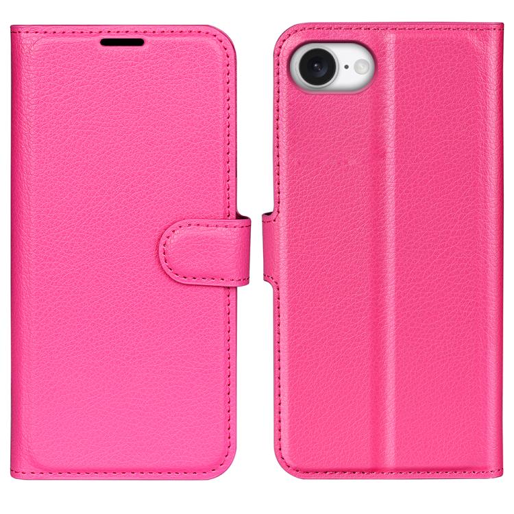 

For iPhone 16e Litchi Texture Horizontal Flip Leather Phone Case with Holder(Rose Red)