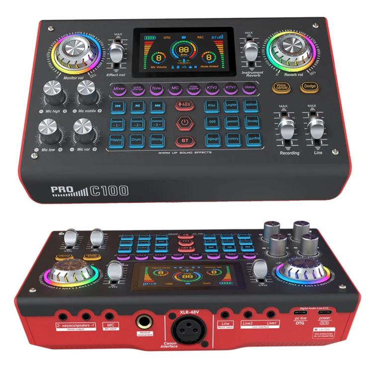 

C100 Pro For Streaming / Recording 5 Sound Effects Portable Live Sound Card Audio Mixer(Black)