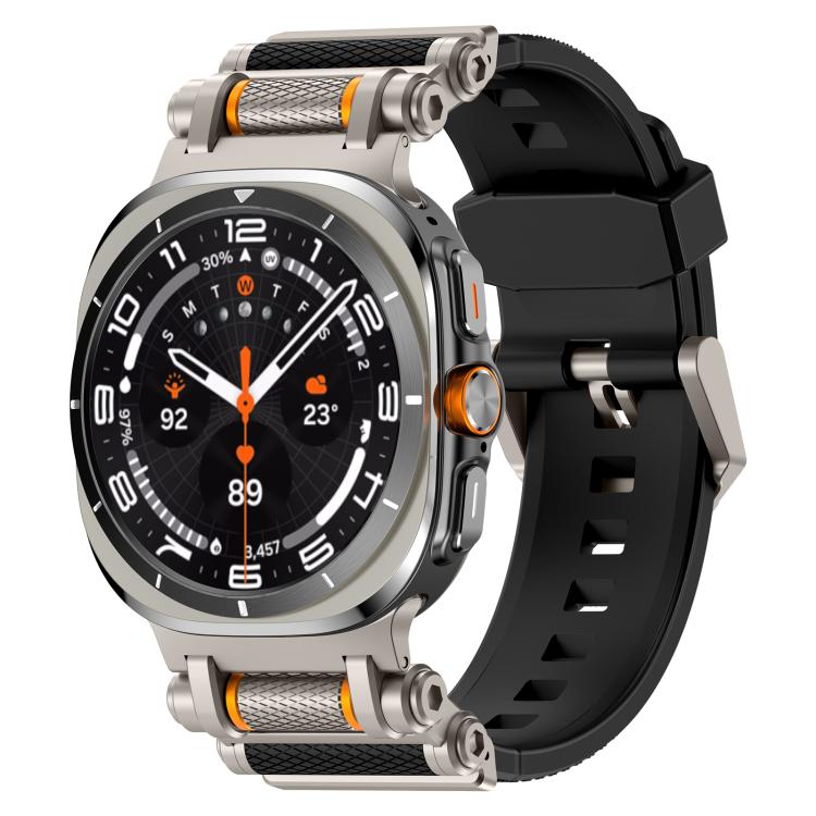 

For Samsung Galaxy Watch Ultra 47mm / Ultra 2025 Metal Watch Connector Silicone Watch Band(Titanium Black)
