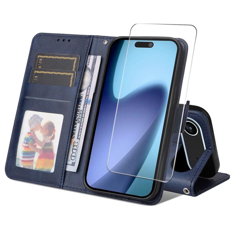 

For iPhone Air ENKAY Card Wallet Calf Texture Leather Phone Case with Thickened Glue No White Edge Film(Blue)