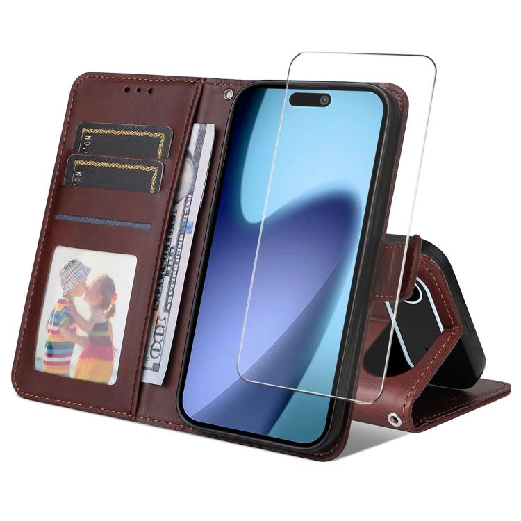 

For iPhone Air ENKAY Card Wallet Calf Texture Leather Phone Case with Thickened Glue No White Edge Film(Brown)