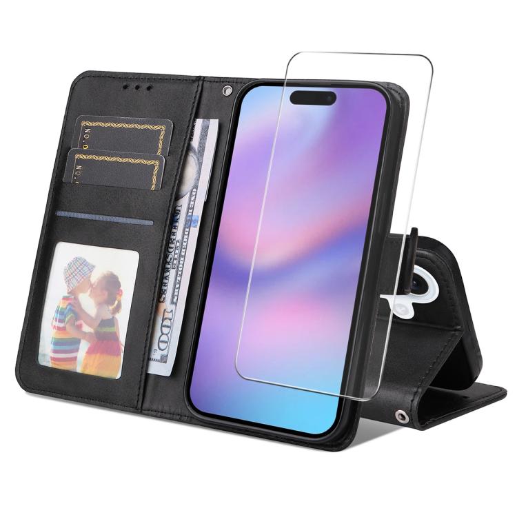 

For iPhone 16 ENKAY Card Wallet Calf Texture Leather Phone Case with Thickened Glue No White Edge Film(Black)