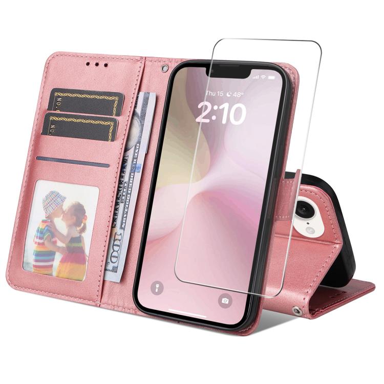 

For iPhone 16e ENKAY Card Wallet Calf Texture Leather Phone Case with Thickened Glue No White Edge Film(Pink)