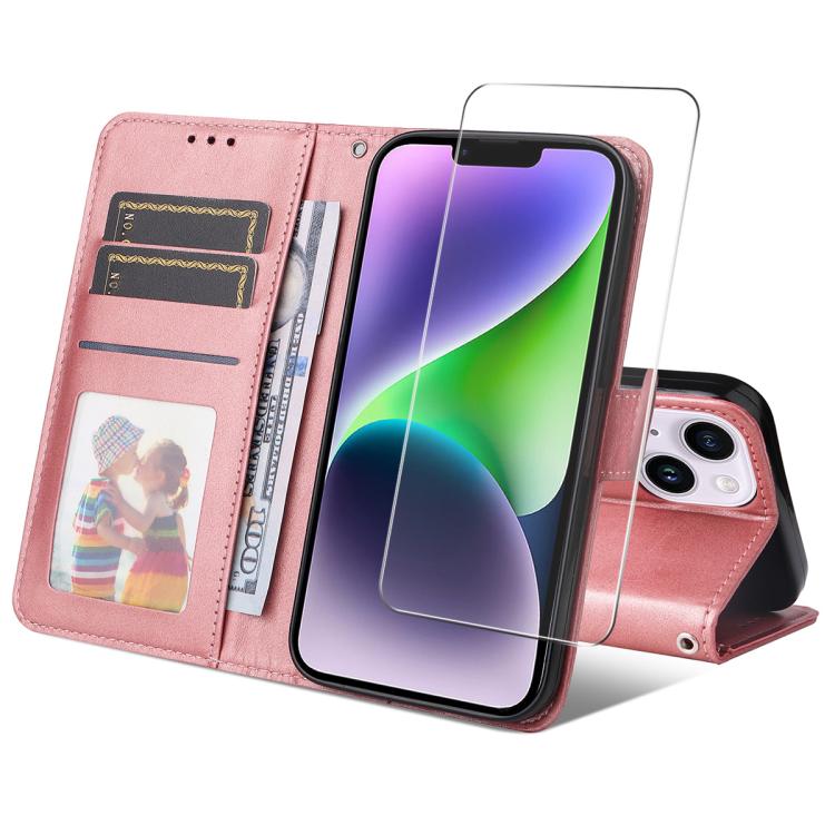 

For iPhone 15 ENKAY Card Wallet Calf Texture Leather Phone Case with Thickened Glue No White Edge Film(Pink)