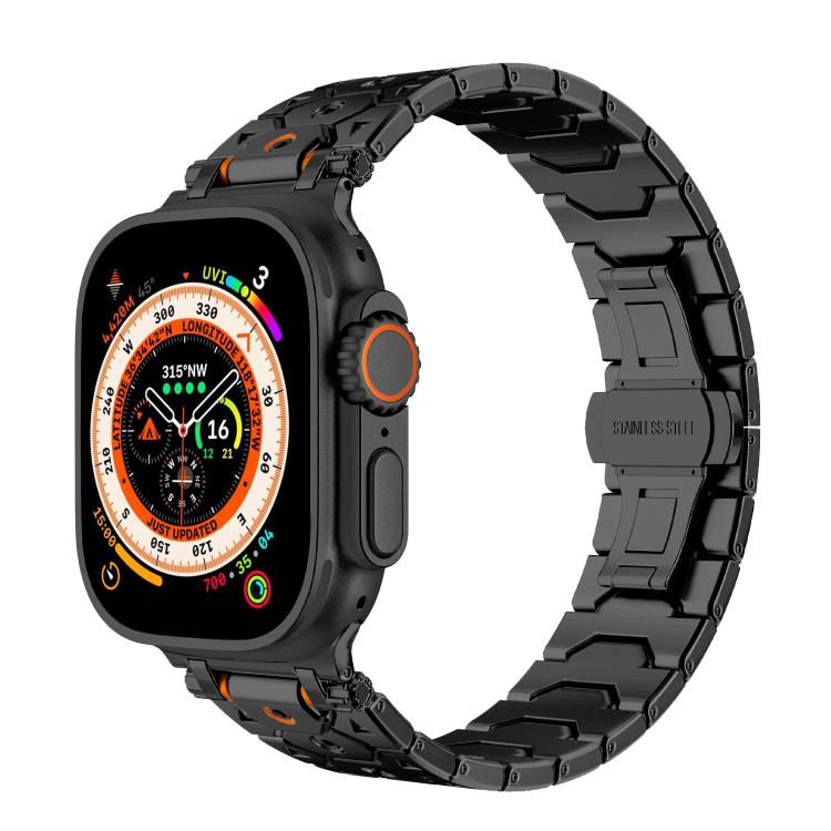

For Apple Watch 46mm / 49mm / 45mm / 44mm Octagonal Stainless Steel Watch(Black)