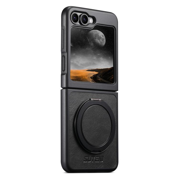 

For Samsung Galaxy Z Flip6 / Flip7 FE Suteni G3 Oil Wax 360 Rotation Holder MagSafe Back Phone Case(Black)
