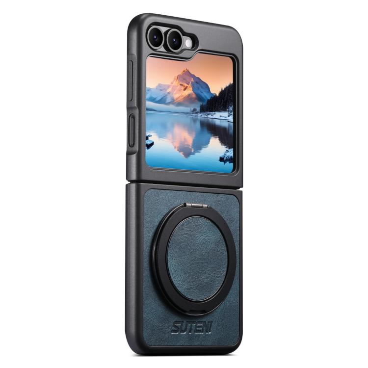 

For Samsung Galaxy Z Flip5 Suteni G3 Oil Wax 360 Rotation Holder MagSafe Back Phone Case(Blue)