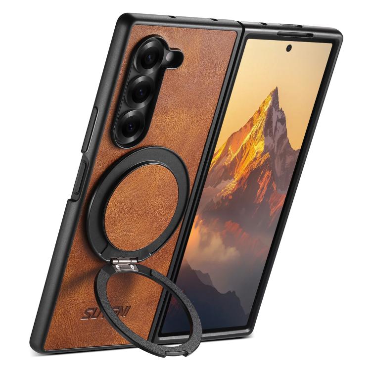 

For Samsung Galaxy Z Fold5 Suteni G3 Oil Wax 360 Rotation Holder MagSafe Back Phone Case(Brown)