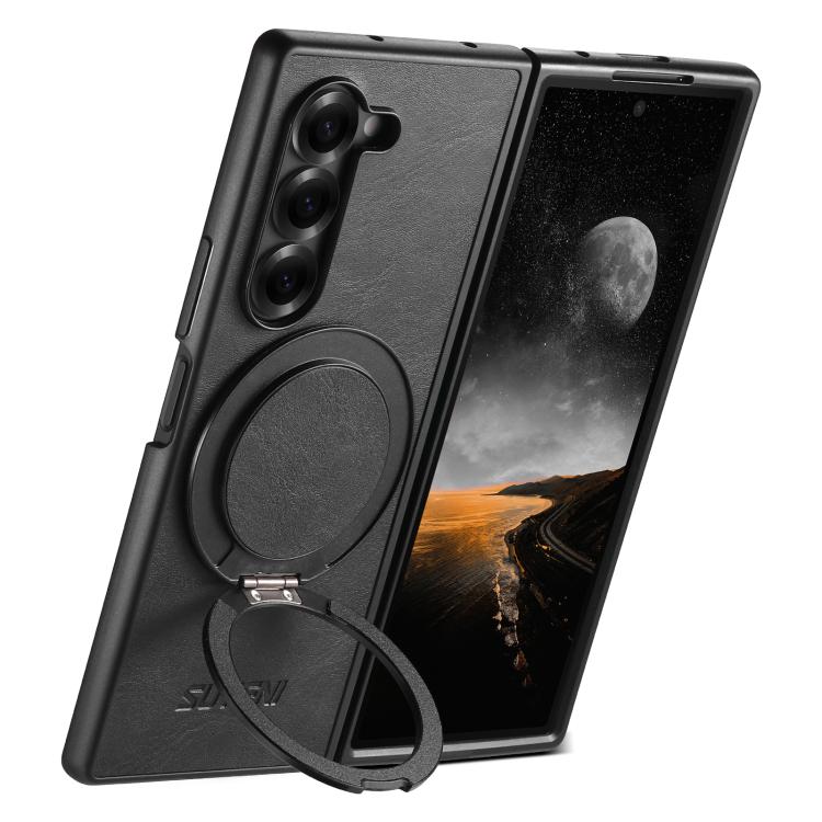 

For Galaxy Z Fold8 Ultra 5G Suteni G3 Oil Wax 360 Rotation Holder MagSafe Back Phone Case(Black)