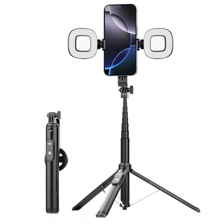 

P160 Portable MagSafe Phone Selfie Stick Tripod With Dual Fill Light and Phone Clip(Black)