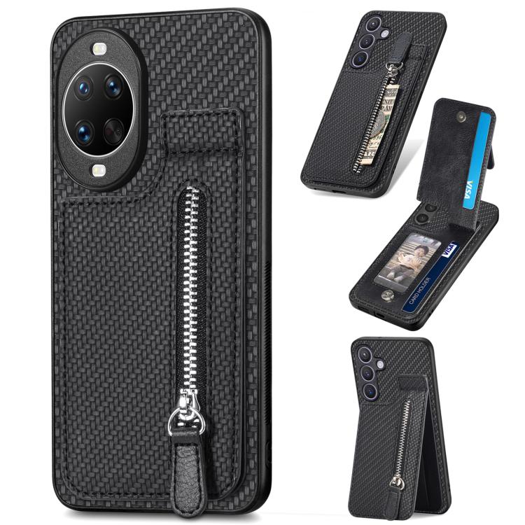 

For Huawei nova 14 Ultra Carbon Fiber Vertical Flip Zipper Phone Case(Black)