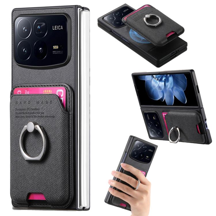 

For Xiaomi Mix Fold 4 Twill Fabric Card Bag Ring Magnetic Back Phone Case(Black)