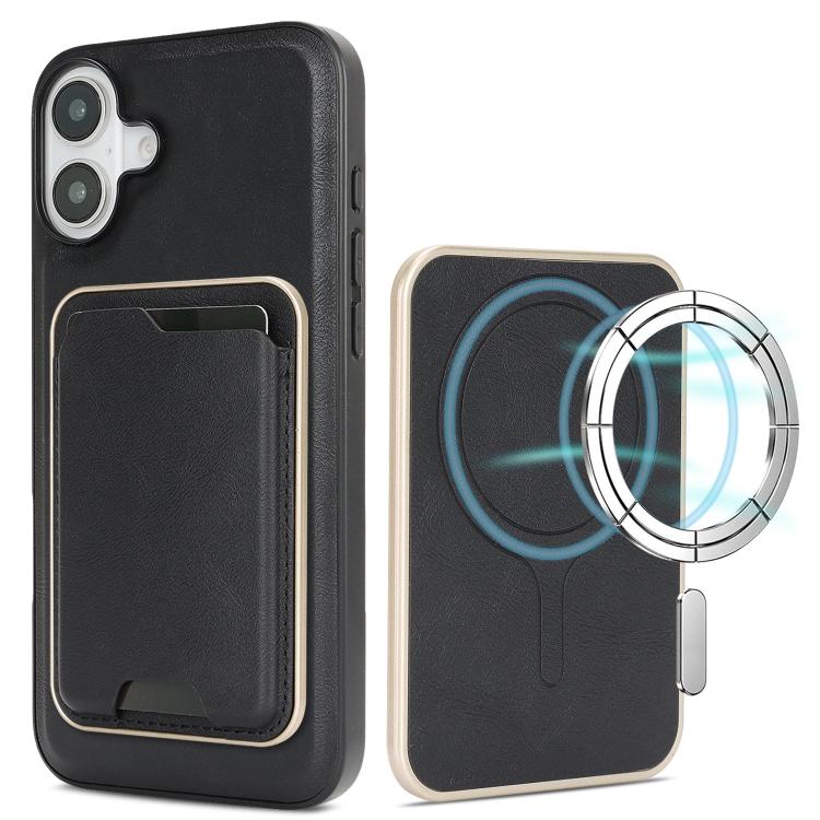 

For iPhone 17 Kalebol Slim MagSafe Ring Magnetic Card Bag Leather Phone Case(Black)