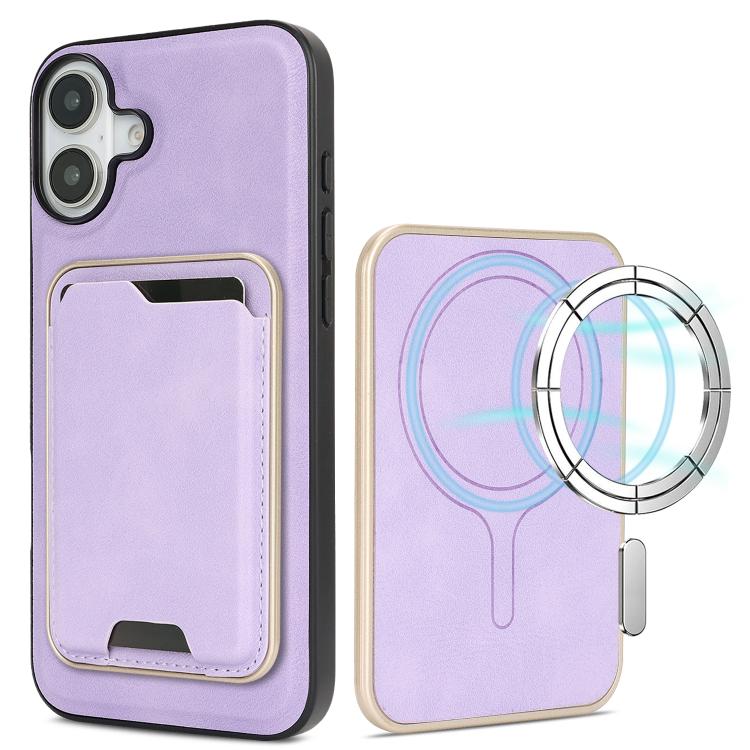 

For iPhone 17 Kalebol Slim MagSafe Ring Magnetic Card Bag Leather Phone Case(Purple)