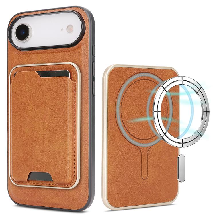 

For iPhone Air Kalebol Slim MagSafe Ring Magnetic Card Bag Leather Phone Case(Brown)