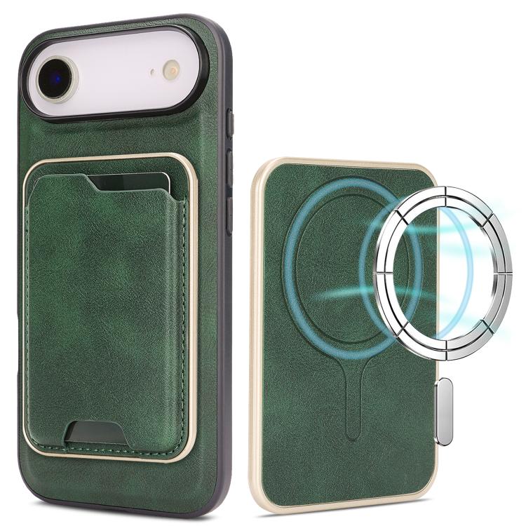 

For iPhone Air Kalebol Slim MagSafe Ring Magnetic Card Bag Leather Phone Case(Green)