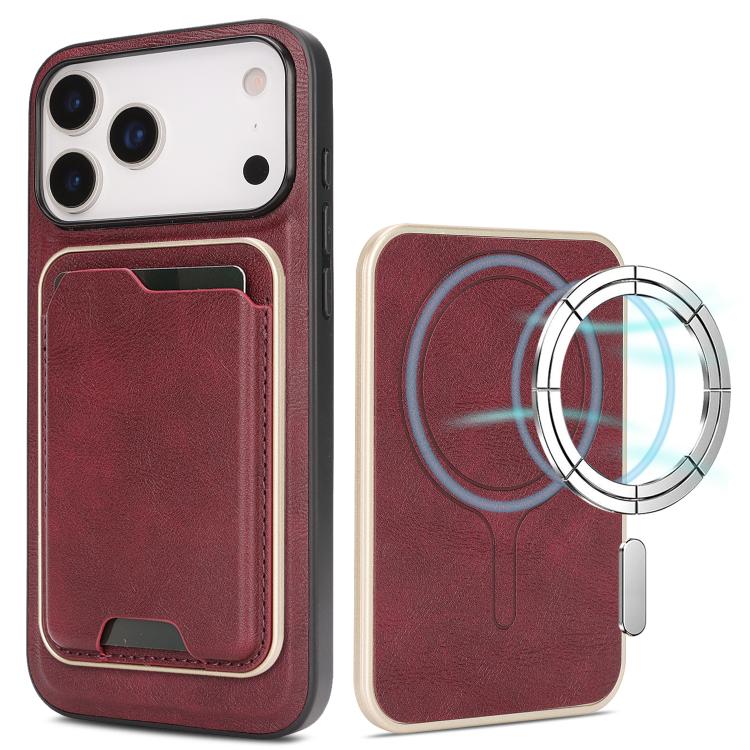 For iPhone 18 Pro Max Kalebol Slim MagSafe Ring Magnetic Card Bag Leather Phone Case(Red)