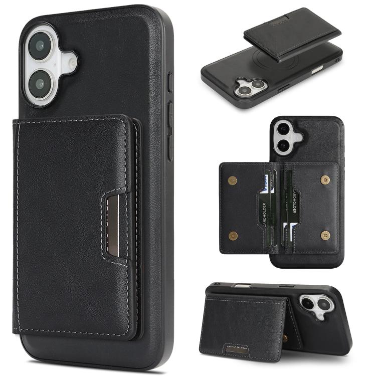 For iPhone 17 Kalebol Strong MagSafe Magnetic Two-Fold Card Bag Leather Phone Case(Black)