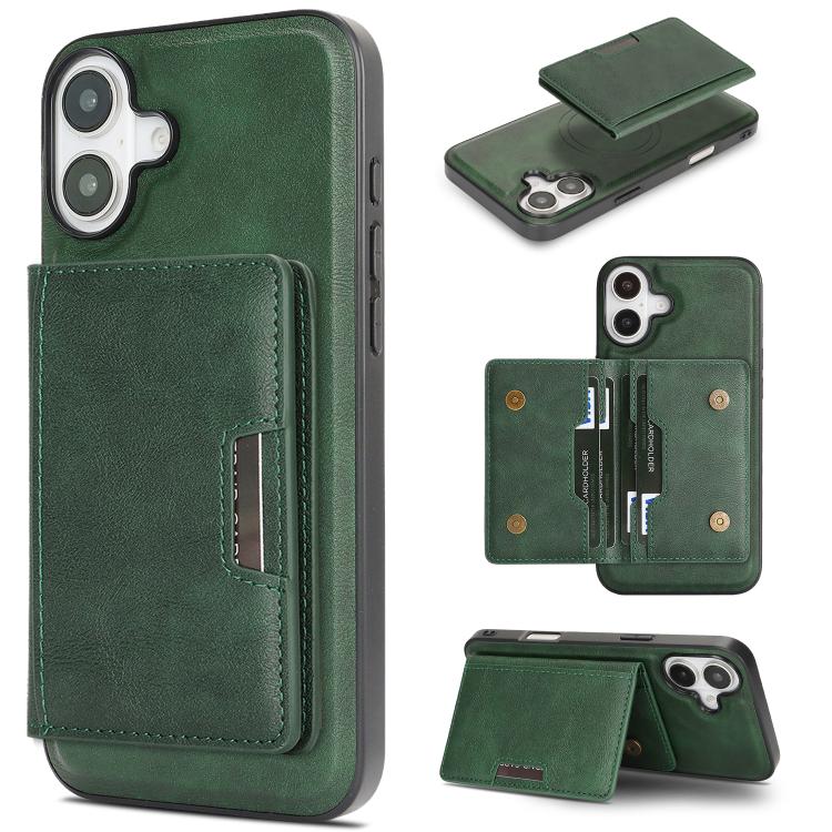

For iPhone 17 Kalebol Strong MagSafe Magnetic Two-Fold Card Bag Leather Phone Case(Green)