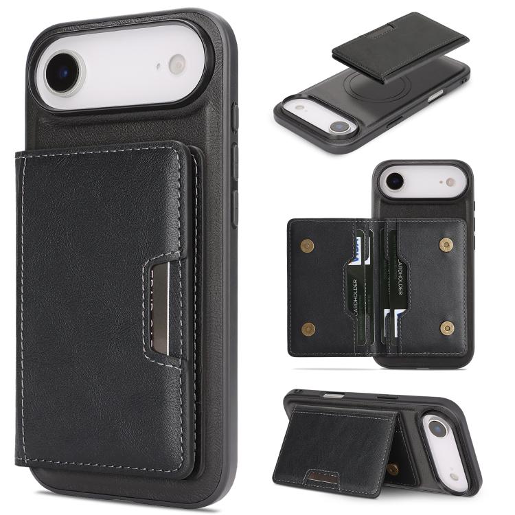 

For iPhone Air Kalebol Strong MagSafe Magnetic Two-Fold Card Bag Leather Phone Case(Black)