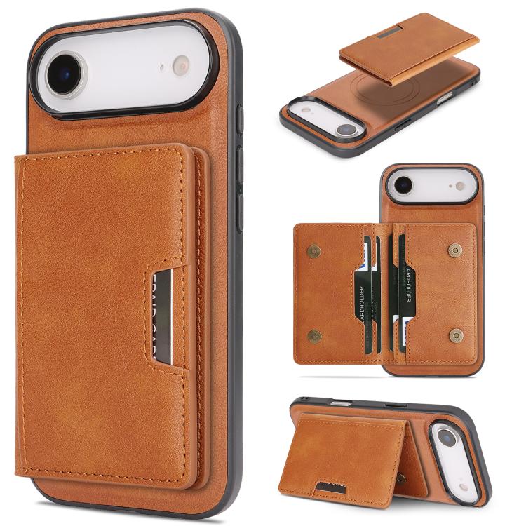 For iPhone Air Kalebol Strong MagSafe Magnetic Two-Fold Card Bag Leather Phone Case(Brown)