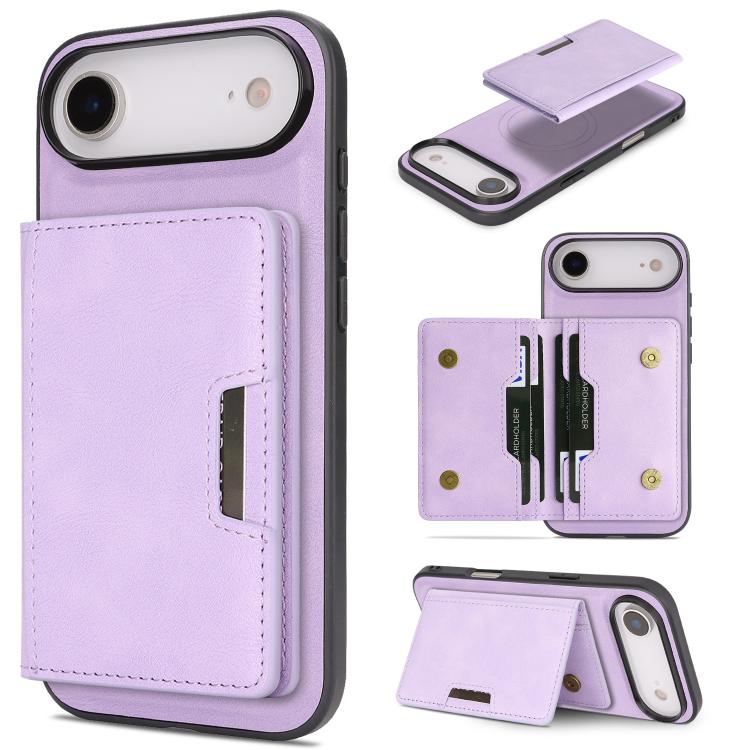 

For iPhone Air Kalebol Strong MagSafe Magnetic Two-Fold Card Bag Leather Phone Case(Purple)