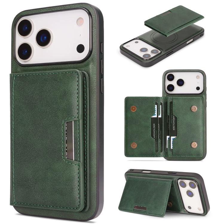 For iPhone 18 Pro Max Kalebol Strong MagSafe Magnetic Two-Fold Card Bag Leather Phone Case(Green)