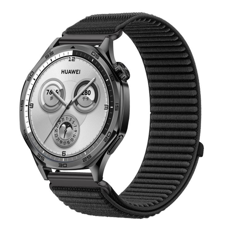 

20mm Woven Nylon Hook And Loop Fastener Metal Interface Watch Band(Black)