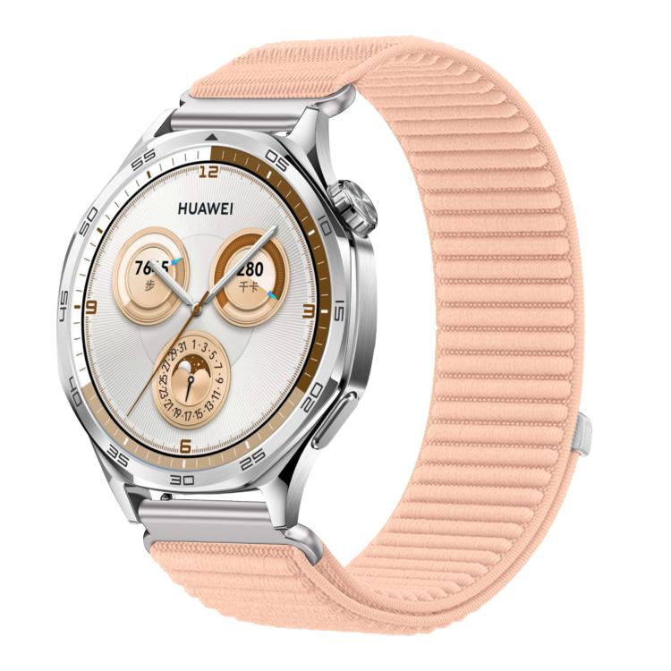 

20mm Woven Nylon Hook And Loop Fastener Metal Interface Watch Band(Pink)