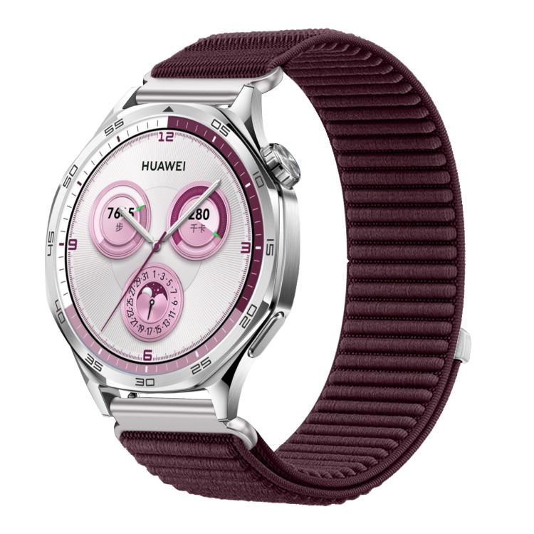

22mm Woven Nylon Hook And Loop Fastener Metal Interface Watch Band(Plum)