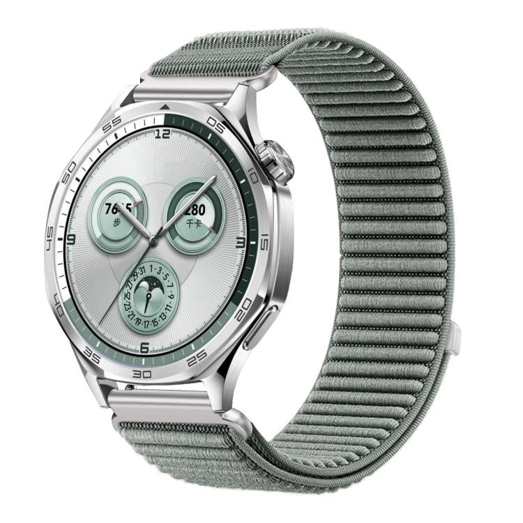 

22mm Woven Nylon Hook And Loop Fastener Metal Interface Watch Band(Grey Green)