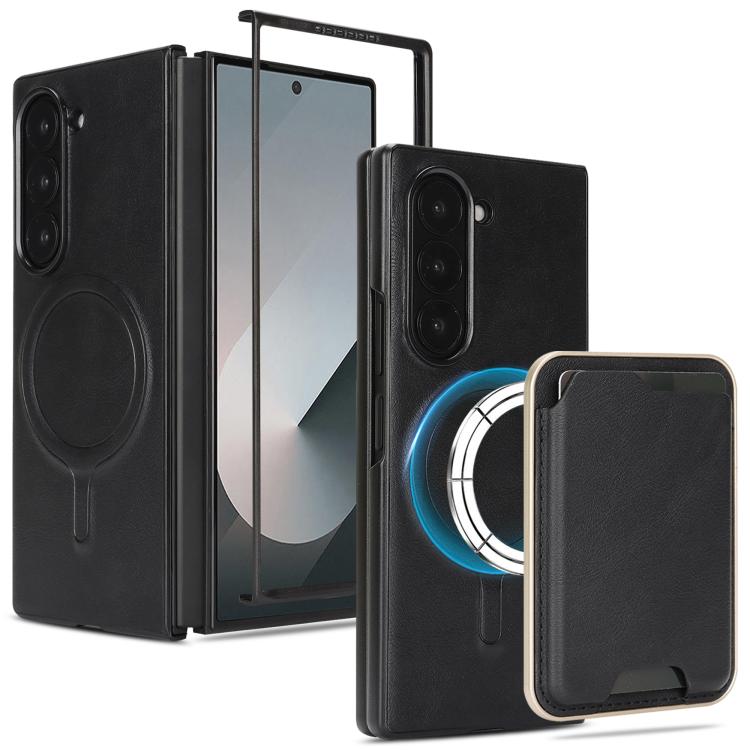 

For Samsung Galaxy Z Fold7 Kalebol Slim MagSafe Ring Magnetic Card Bag Leather Phone Case(Black)