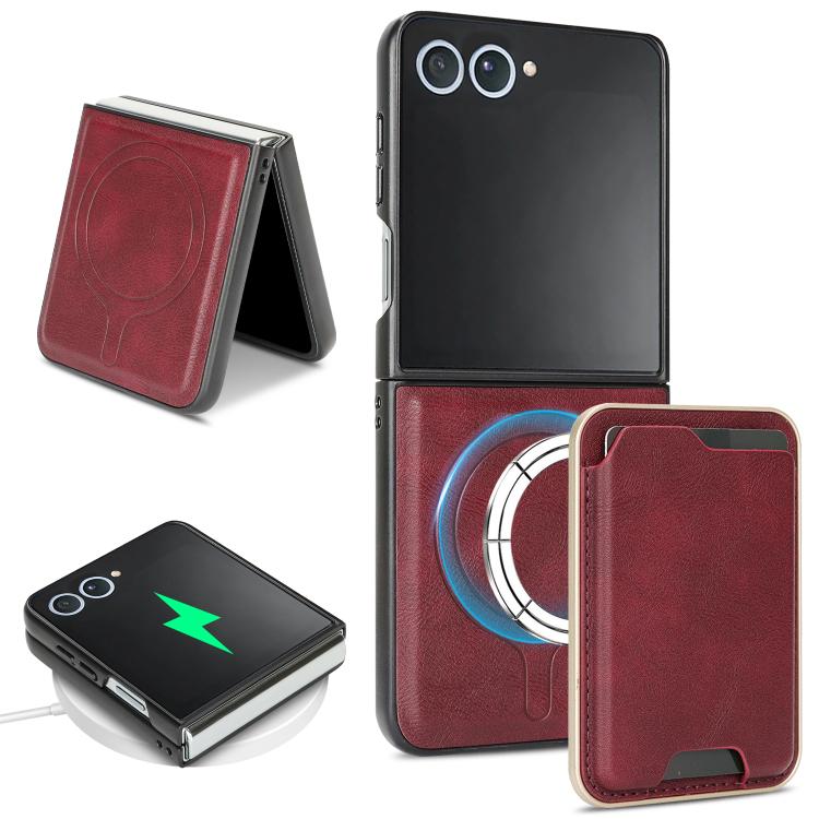 

For Samsung Galaxy Z Flip7 Kalebol Slim MagSafe Ring Magnetic Card Bag Leather Phone Case(Red)