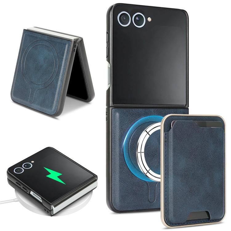 

For Samsung Galaxy Z Flip7 Kalebol Slim MagSafe Ring Magnetic Card Bag Leather Phone Case(Blue)