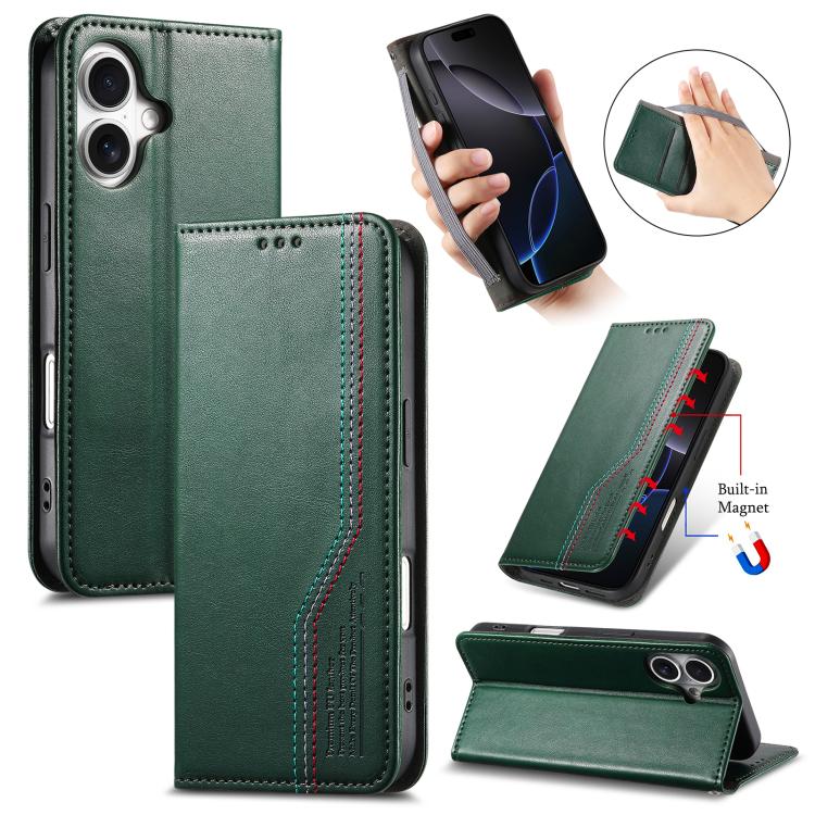 

For iPhone 16 Plus Elastic Wristband Magnetic Suction Leather Phone Case(Green)