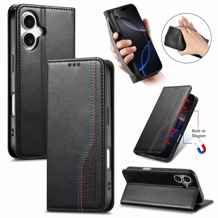 

For iPhone 17 Elastic Wristband Magnetic Suction Leather Phone Case(Black)