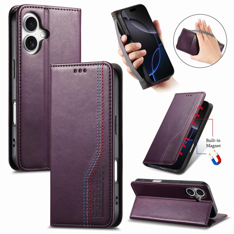 

For iPhone 17 Elastic Wristband Magnetic Suction Leather Phone Case(Purple)