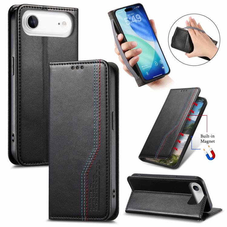 

For iPhone Air Elastic Wristband Magnetic Suction Leather Phone Case(Black)