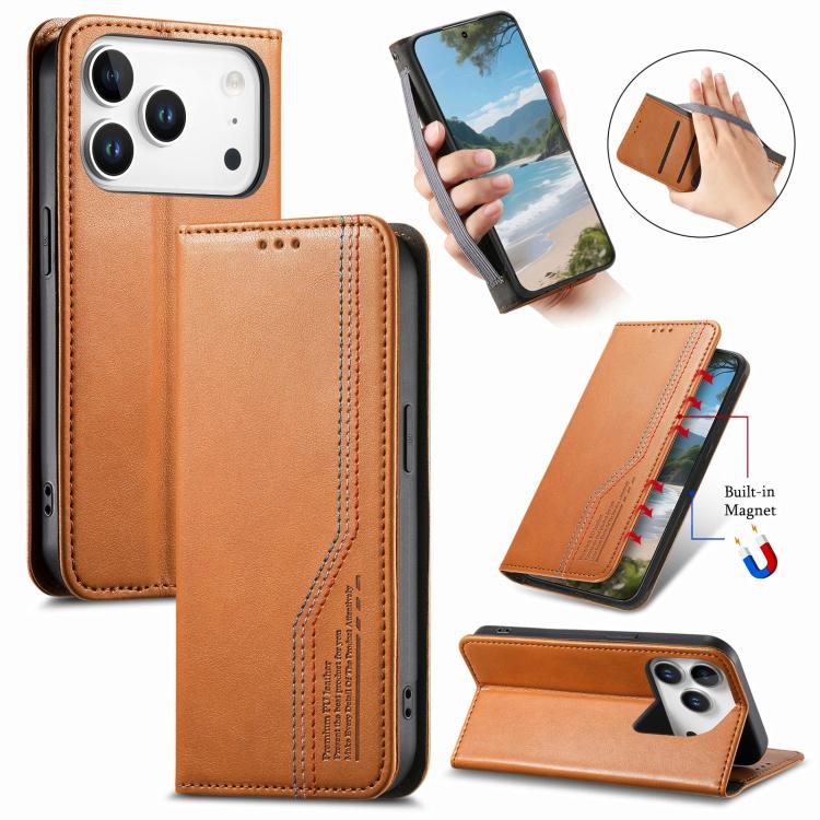 

For iPhone 17 Pro max Elastic Wristband Magnetic Suction Leather Phone Case(Brown)