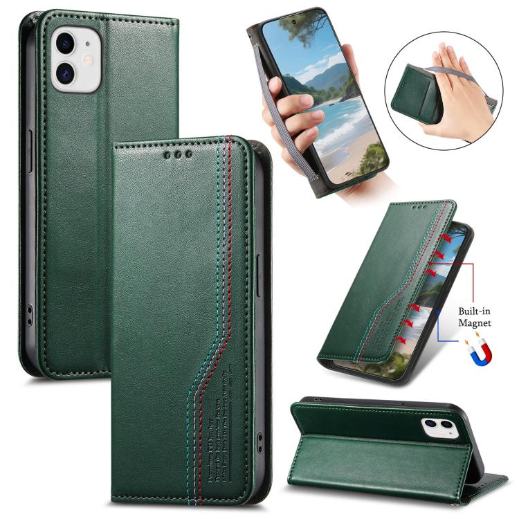 

For iPhone 12 / 12 Pro Elastic Wristband Magnetic Suction Leather Phone Case(Green)