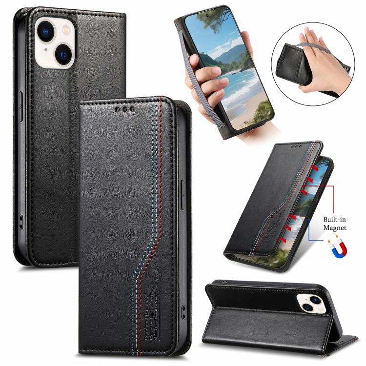 

For iPhone 13 Elastic Wristband Magnetic Suction Leather Phone Case(Black)