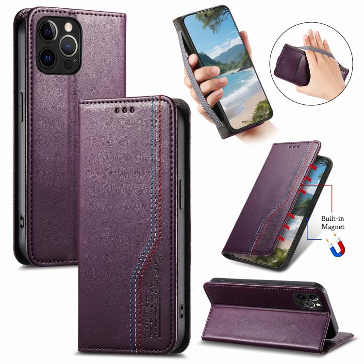 

For iPhone 13 Pro Elastic Wristband Magnetic Suction Leather Phone Case(Purple)